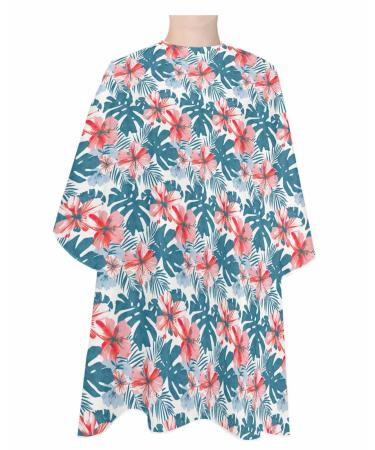 Tropical Leaves Barber Cape - Salon Hair Cutting Cape for Women Men Kids Adults Red Blooms Botany Palm Tree Plant Haircut Cape with Adjustable Elastic Neckline Hairdressing Stylist Cape Accessories 1 piece 55x63 Inch Red Blue