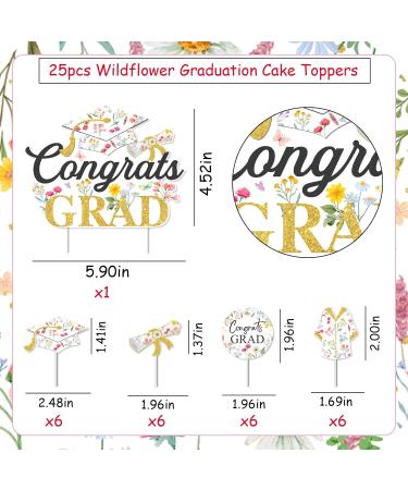 Graduation Party Decorations for Girls - 25pcs Wildflower Congrats Grad Cake Topper Cupcake Toppers Floral Cake Decorations for Class of 2024 Congrats Grad Graduation Party - Buy Online on GoSupps.com