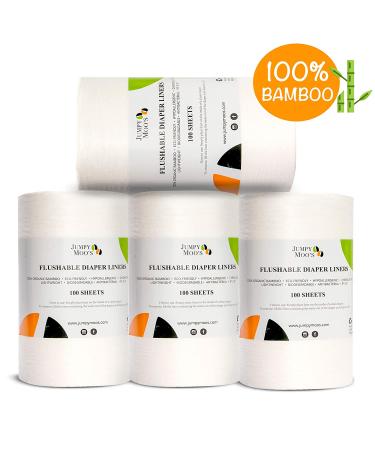 JM Disposable Bamboo Diaper Liners 7.5x11.5 inches, Fragrance & Chlorine Free, Highly Absorbent, Biodegradable Inserts - 100 Sheets/Roll, Pack of 4 - Buy Online on GoSupps.com