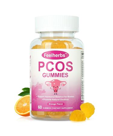 PCOS Gummies for Women Menstrual Cycle & Hormonal Balance, 60 Count Ovarian Support Gummies with Myo-Inositol, Folate and Vitamins, Orange Flavor PCOS Vitamins Gummies Helps Fertility and Ovulation