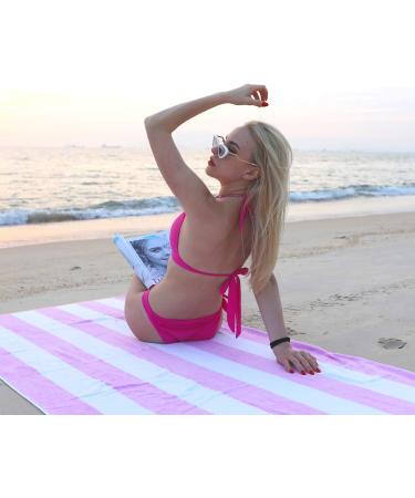 HEMBAY Fluffy Oversized Beach Towel - Rose Red Striped 70 x 35 Inch Cotton Pool Towel - Buy Online on GoSupps.com