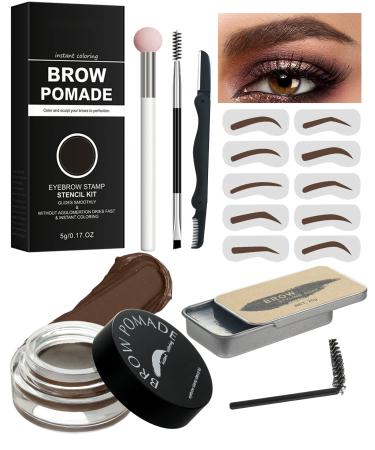Eyebrow Stamp and Eyebrow Stencil Kit- 16in1 Waterproof Brow Cream Stamping Eyebrow Gel Shaping Set  Eyebrow Pomade Stamp Trio Kit  Mother's Day Makeup Gift for Women-Brown