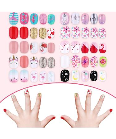 240 Piece Kids Press-on False Nails Set - Cute Pink Flower Design - Full Cover Acrylic Nail Tips for Children - Nail Decoration Kit for Girls - Buy Online on GoSupps.com