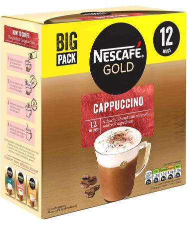 Nescaf Gold Cappuccino Sachets 12 Cups (Pack of 1) & Gold Cappuccino Unsweetened Taste Coffee Pack of 8 - Buy Online on GoSupps.com