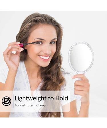 Handheld Double Sided Magnifying Mirror with Handle | 1X 2X Makeup Mirror | Acrylic | Rounded Shape | Transparent - 1 PCS - Buy Online on GoSupps.com