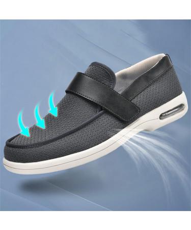 Men's Adjustable Diabetic Shoes - Arch Support Orthopedic Sneakers for Swollen Feet | Lightweight Air Cushion Walking Shoes for Elderly Edema Arthritis Fasciitis - Black Gray - Buy Online on GoSupps.com