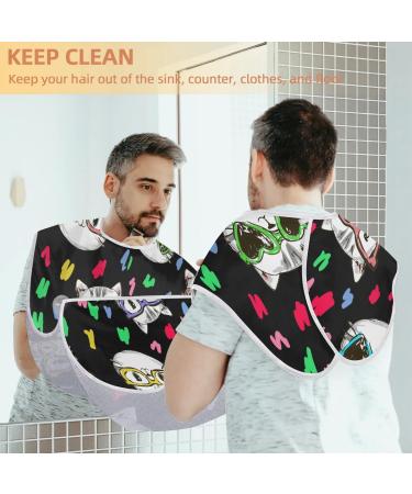 Beard Bib Apron for Men - Non-Stick Waterproof Hair Catcher with Colorful Cat Pattern | Perfect for Shaving & Trimming - Buy Online on GoSupps.com