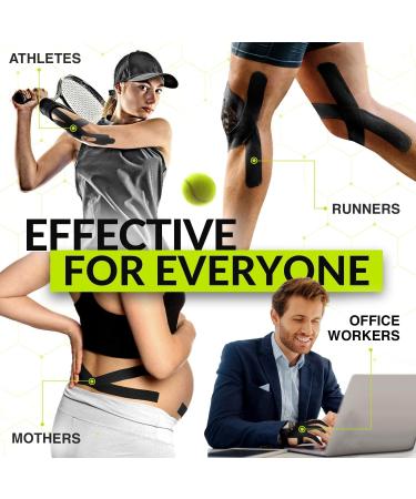 Shop TapeGeeks Kinesiology Tape - Black Athletic & Hypoallergenic Medical Tape for Muscle Support | 2" x 16.4' - Ideal for Lower Back Knee & Wrist Pain Relief - Buy Online on GoSupps.com