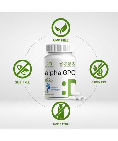 Alpha GPC 600mg Per Serving 240 Capsules Bioavailable Choline Replenishment Nootropic Brain Health Supplements for Memory and Focus Non-GMO Gluten Free - Buy Online on GoSupps.com