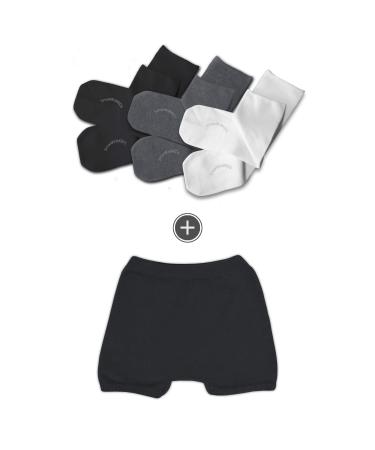 SmartKnitKIDS Seamless Sensory-Friendly Sensitivity Socks 3 Pack and Boxer Brief Style Seamless Undies (Black/Grey/White 2X-Large & Black Medium)