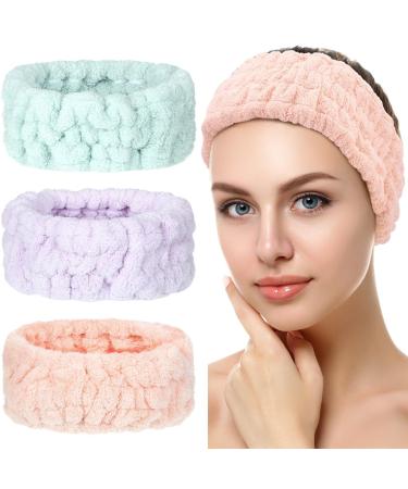 3 pieces spa face headband for make -up and washing face women spa yoga sport shower face headband elastic head wrap for girls (light orange light purple light green) - Buy Online on GoSupps.com
