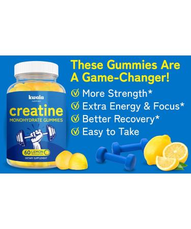 Creatine Monohydrate Gummies - Vegan Lemon Chews for Muscle Growth & Recovery - 60 Servings (5g Creatine per 5 Gummies - Buy Online on GoSupps.com