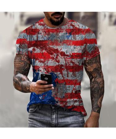 BEUU Soldier Short Sleeve American Flag T-Shirt | Retro Patriotic Men's Tee, Gray-112 Medium - Buy Online on GoSupps.com