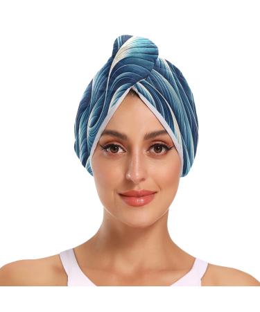 Ocean Wave Hair Towel 2 Pack Super Absorbent Hair Drying Towel Quick Dry Hair Turbans Head Towel with Button Twisty Wrap for Women Girls