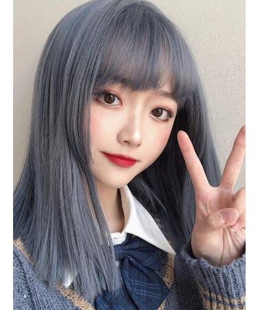 Buy BGHJUE Long Straight Ash Blue Wig for Women | Natural Full Head Clavicle Hair - International Shipping Available - Buy Online on GoSupps.com