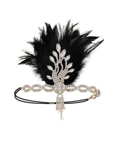 Feather Rhinestone Flapper Headband - 20s Style Gold Hair Accessory for Ladies - Perfect Carnival Costume - Buy Online on GoSupps.com