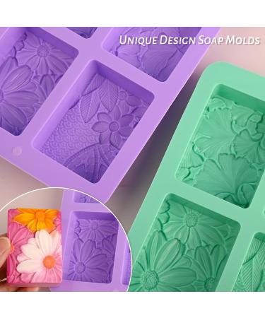 HUAKENER Silicone Soap Molds 2 Pack 4-Cavity Rectangle Soap Mold Flower Soap Making Molds Flowers and Leaves - Buy Online on GoSupps.com