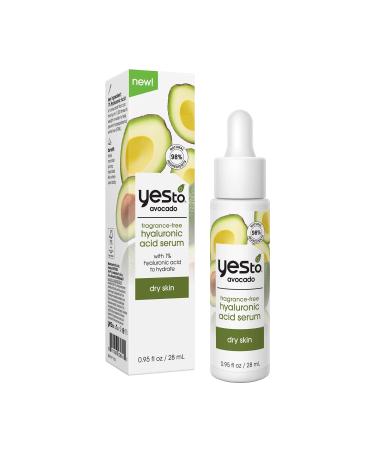 Yes To Avocado Fragrance-Free Hyaluronic Acid Serum  Deeply Nourishing Formula Helps Attract & Infuse Dry  Parched Skin With Moisture & Omega-3 Fatty Acids  Natural  Vegan & Cruelty Free  0.95 Fl Oz