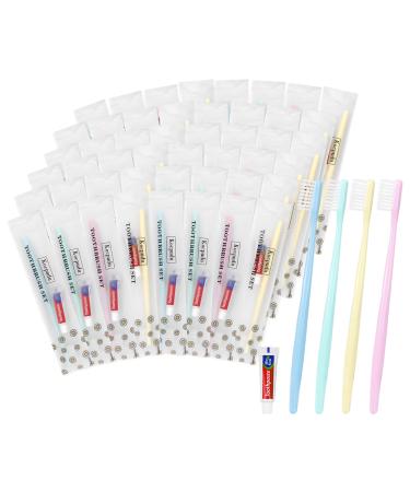 disposable toothbrush delicate toothbrush bulk toothbrush in bulk 4 colors individually packaged bulk toothbrush and toothpaste sets are suitable use at hotel home travel camping (60 pieces)
