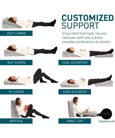 Adjustable 3-in-1 Bed Wedge Pillow with Memory Foam Support | 4.5 7.5 & 12 Inches | Acid Reflux Anti Snore | Machine Washable - Buy Online on GoSupps.com
