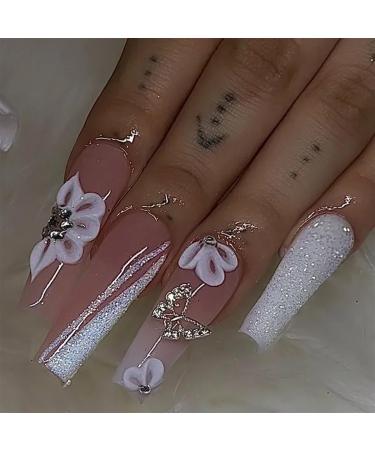 Nail Tips False Nails Tips Art Press on Nails Bails With Glue Fake Nail Tips With Design Detachable Press On Nails Long Fake Nail Finished Nail Piece Sticker(741)
