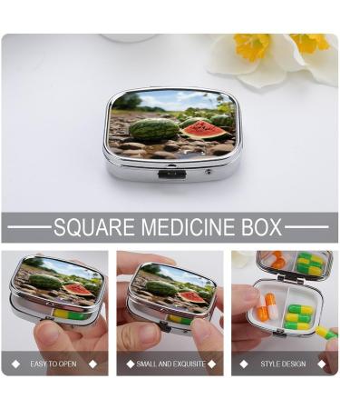 Watermelon Print Pill Box | 2 Compartment Portable Medicine Organizer | Decorative Metal Pill Case for Pocket & Purse - Buy Online on GoSupps.com