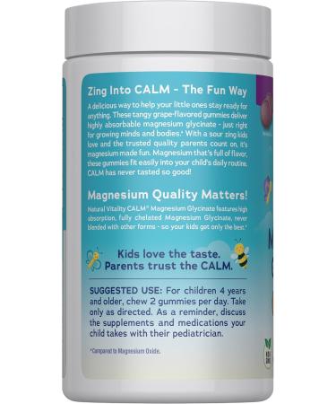 Natural Vitality Kids Calm | Magnesium Glycinate Gummies | Grape Flavored | Non-GMO Vegan & Gluten Free Supplement | 60 Count - Buy Online on GoSupps.com