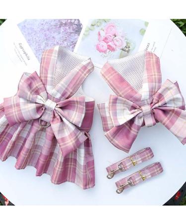 MYKOMI Pet Cat Dog Harness Cute Checkered Bowknot Mesh Breathable Vest For Small Dogs Cats Costume Torso Harness Stylish Ribbon Walking Harness & Leash Set (XS 1-3lb Pink) XS 1-3lb Pink - Buy Online on GoSupps.com