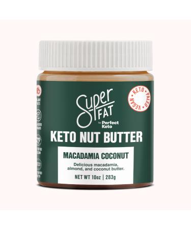 SuperFat Keto Nut Butter -Low Carb Almond Macadamia Nut Butter - Natural Unsweetened No Sugar Added Keto Almond Butter Fat Bomb - Low Calorie, Healthy, Diabetic & Keto Friendly- 10 Oz Jar (Macadamia Coconut)