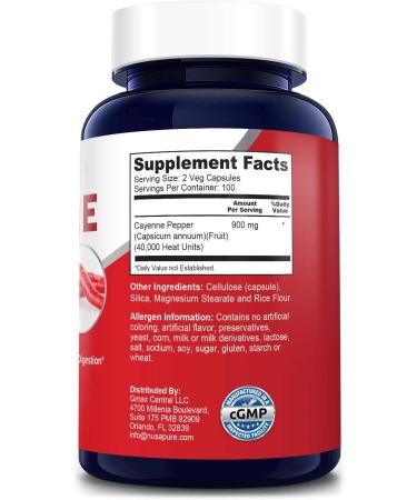 Cayenne Pepper 900mg | 200 Veggie Capsules | Vegetarian, Non-GMO & Gluten-Free - Buy Online on GoSupps.com