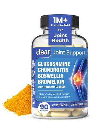 Glucosamine Sulfate 1500mg Chondroitin & MSM Joint Support - 8-in-1 Formula with Turmeric & Boswellia - Easy-to-Swallow Capsules Gentle on Stomach for Back Knee & Hip Support - 90 Capsules