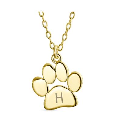 Initialee alphabet a-z petite dog cat pet kitten puppy paw pod paw pod necklace animal jewelry for women teen polished rose yellow gold plates .925 sterling silver adaptable gold h