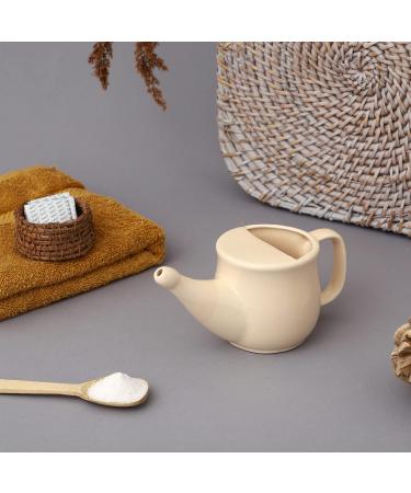 Spill Proof Ceramic Neti Pot Set - Beige, 250 ML - 5 Sachet Neti Salt, Microwave Safe - Buy Online on GoSupps.com