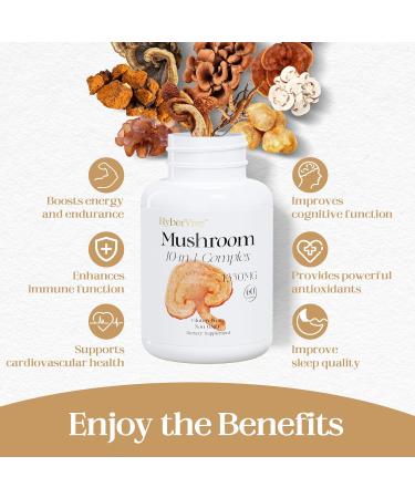 HyberVive Mushrooms with Cordyceps Lion's Mane Shiitake Mushroom Complex for Energy Immune Health Brain Support & Overall Wellness | Non-GMO Gluten-Free 1300mg Per Serving 60 Capsules - Buy Online on GoSupps.com