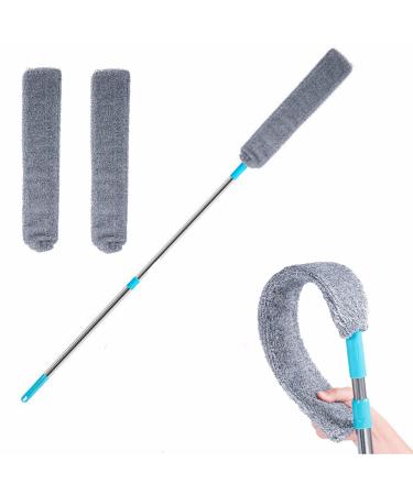 Retractable Gap Dust Cleaner Under Appliance Microfiber Duster Dust Brush with Extension Pole (36 to 49 inches) Cleaning Duster for Bed High Ceilings Furniture Bottom Household Gap Duster 1PC Flat Duster with 2 cloths