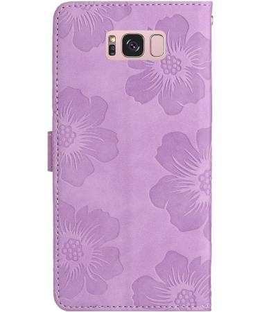 Folding Flower Pattern PU Leather Cover for Samsung Galaxy S8 - Pocket Stand Card Compartments Magnetic Closure - Violet - Buy Online on GoSupps.com
