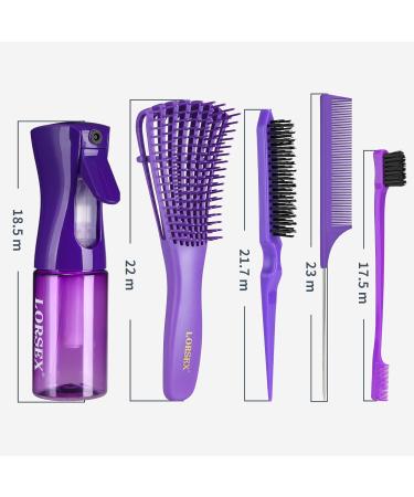 Lorsex Hairbrush & 200ml Spray Bottle Set for Natural Afro Hair (3a-4c) - 3-Piece Toupier Brush Set for Wavy & Curly Styles - Violet - Buy Online on GoSupps.com