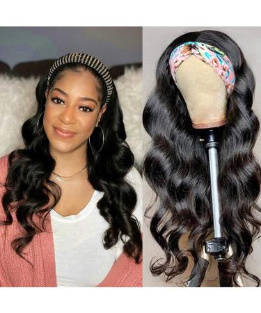 Glueless Natural Black Long Wavy Headband Wig | Heat Resistant Synthetic Half Wig 22 Inch for Women - Buy Online on GoSupps.com
