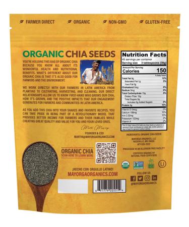 Mayorga Organics Raw Chia Seeds 3lb - USDA Organic, Gluten-Free, Non-GMO, Direct Trade, Kosher - Nutrient Dense Superfood - Buy Online on GoSupps.com