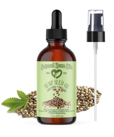 Natural Born Oils Hemp Seed Oil 4oz Organic Cold-Pressed High in Vitamins & Minerals Perfect for Skin Revitalization Hair Nourishment