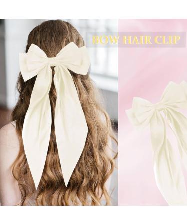 2 PCS Big Bow Hair Clips Large Bowknot Hairpin French Hair Clips with Long Silky Satin Ribbon Solid Color Hair Barrettes Accessories for Women Girls (White+Black) - Buy Online on GoSupps.com