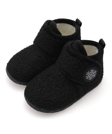 JIASUQI Baby Boys Girls Booties Toddler Soft Winter Boots House Slippers Infant Warm Socks Anti Skid Newborn Crib Shoes 2-2.5 Years Black