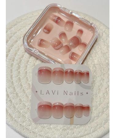 Short Square Squoval French Tip Red Gradient Press On Fake Nails - Buy Online on GoSupps.com