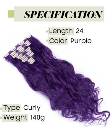 S-noilite 24 Curly Black Purple Clip in Hair Extensions - 8 Piece Full Head Set with 18 Clips - Buy Online on GoSupps.com