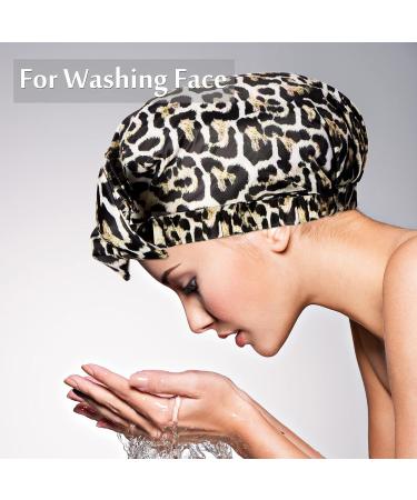 2-Pack Waterproof Reusable Shower Caps for Women - Palm Leaf and Leopard Design - Elastic Hem Turban Shower Caps for Long, Short, and Curly Hair - Ideal for Women and Girls - Buy Online on GoSupps.com