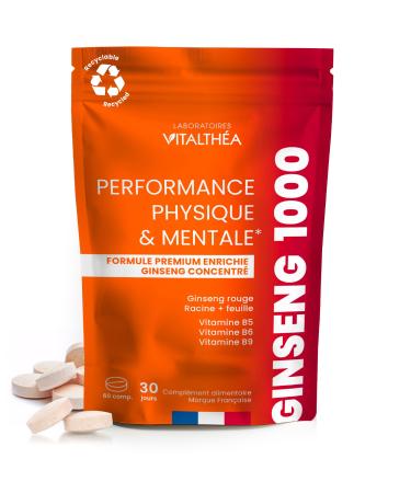 GINSENG RED PREMIUM I Best Combination Mineral Vitamins: Root (150mg) Panax Leaf Asian Ginseng (40mg) Vitamins B5 B6 B9 100% AR I Anti-FATIGUE Food Supplement I France