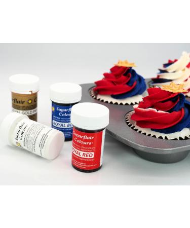 Sugarflair Limited Edition Coronation Colours Set of 4 - Royal Red Royal White and Royal Blue Highly Concentrated Food Colouring and Gold Edible Paint. - Buy Online on GoSupps.com