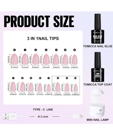 TOMICCA Soft Gel Nail Tips and Glue Kit | Easy DIY Nail Art Set with Almond Nail Tips, Gel Glue, Top Coat, and UV LED Lamp - Pink - Buy Online on GoSupps.com