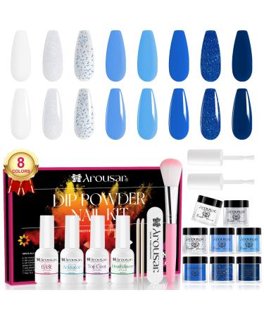 Dip Powder Nail Set Starter 8 Colors White Blue Dipping Powder System Liquid Set Nail Tools for French Nail Art Manicure Salon DIY at Home Color 22 Set 02