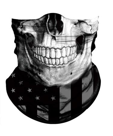 Obacle Bandana Face Mask Neck Gaiter Tube Mask Men Women for Sun Dust Protection Black White Skull Face Flag